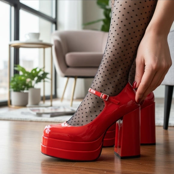 Wild Pair Shoes - WILD PAIR Women Red Chunky Platform Block Heel Pumps Shoes 9.5 M Mary Janes